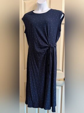 Seasalt Cornwall Fettling Jersey Tie Detail Midi Dress Navy Polka Dot Dress